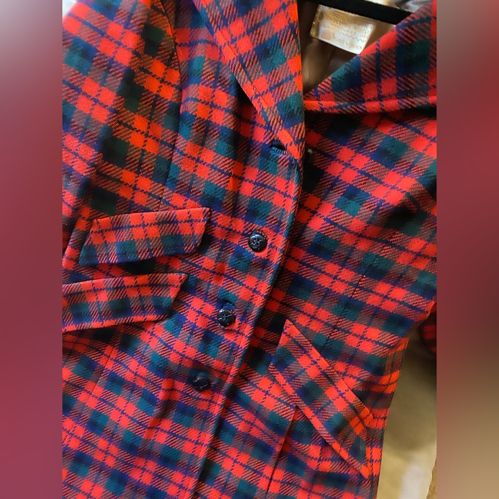 Pendleton Vintage Red Blue Green Plaid Peacoat M